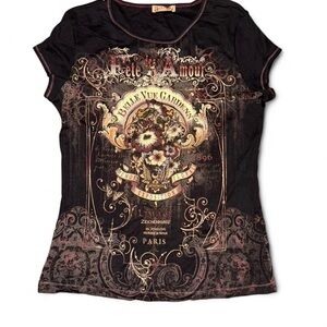 Black Y2K Floral Graphic Tee